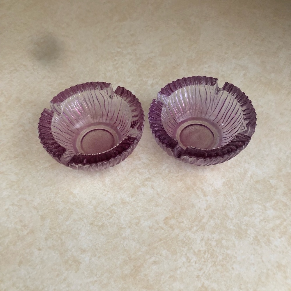 Pair of rare Blenko rose colored glass ashtrays.